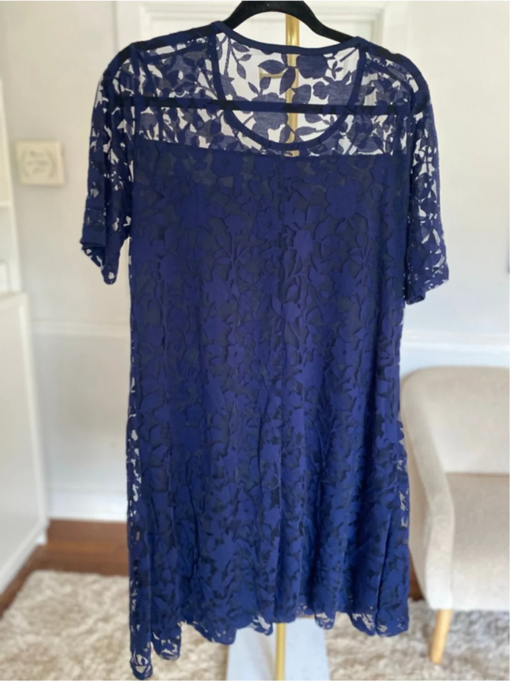 Nina Leonard Navy Lace Midi Dress Quiet Luxury Romantic Parisian L Old Money